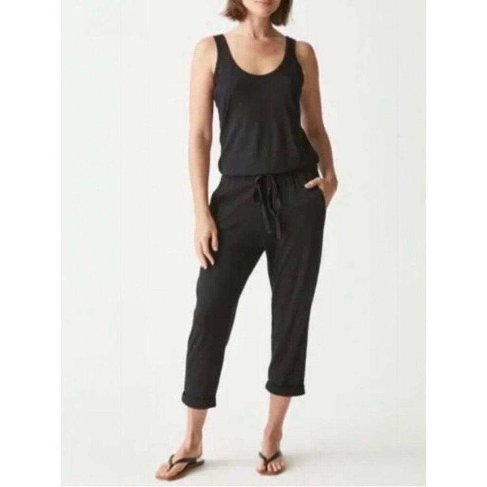 Michael Stars Theo Knit Jumpsuit Black Modal Cotton Cropped Tank Pockets Small